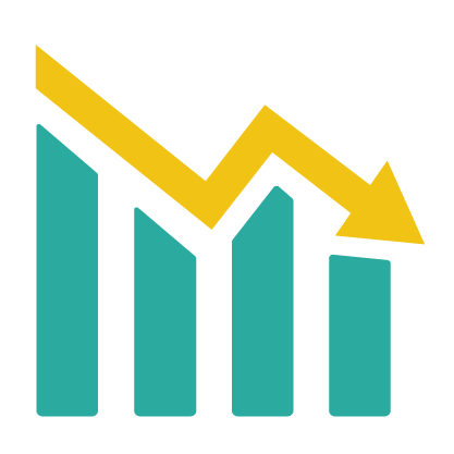 bar graph with downward arrow