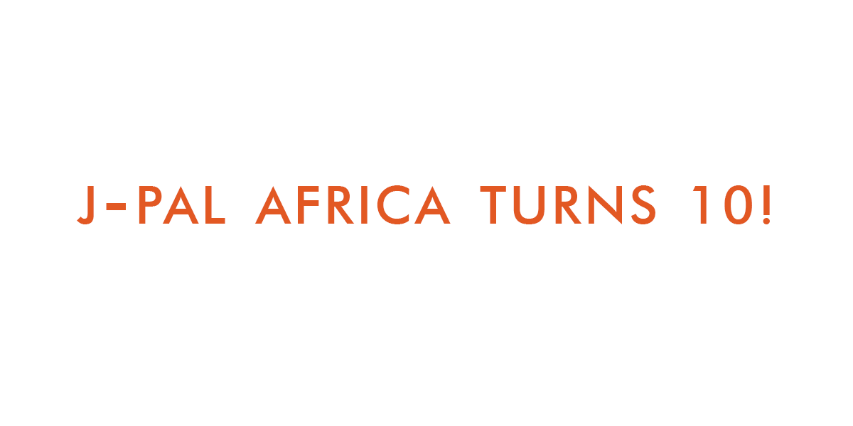 A festive banner with text that says 'J-PAL Africa Turns 10!'