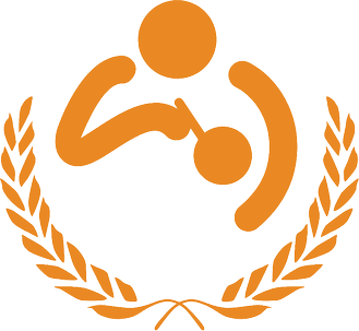 Orange laurels under an icon of an adult feeding a child