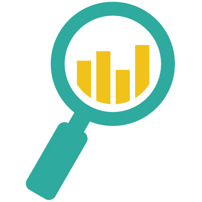 An icon showing using a tool to zoom into a bar graph figure