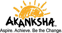 A sun rises behind the word AKANKSHA. Below are the words "Aspire, achieve, be the change"
