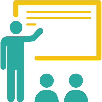 Icon of a person standing in front of a screen instructing students