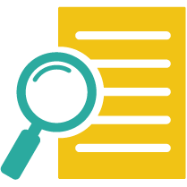 Icon of a magnifying glass over a paper