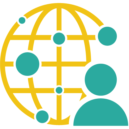 Icon of person in front of network of points on the globe