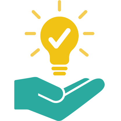 Icon of light bulb with a check mark being held by a hand