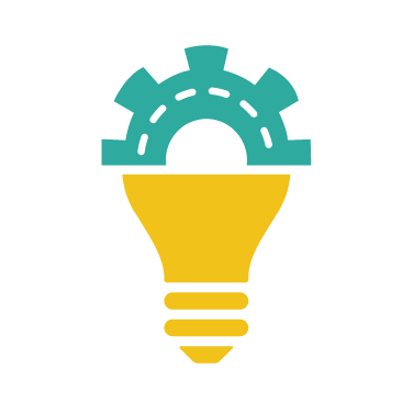 icon of half lightbulb road and gear in jpal yellow and teal