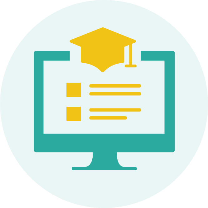 Icon of monitor with a graduation cap and two check boxes