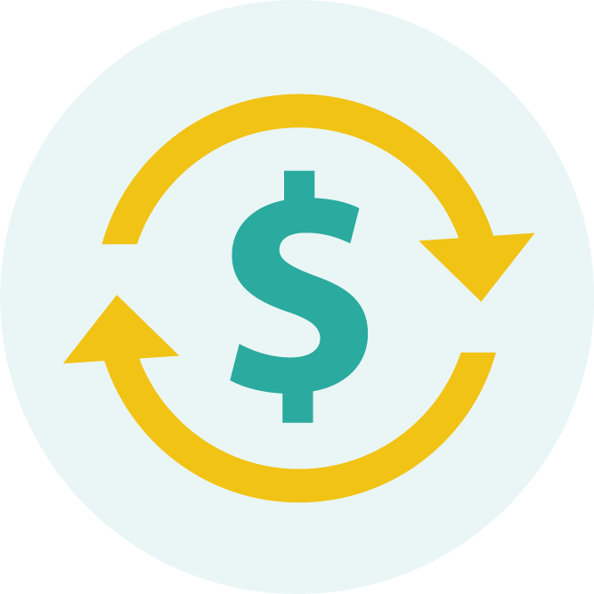Icon of a dollar sign in the middle of two circular arrows