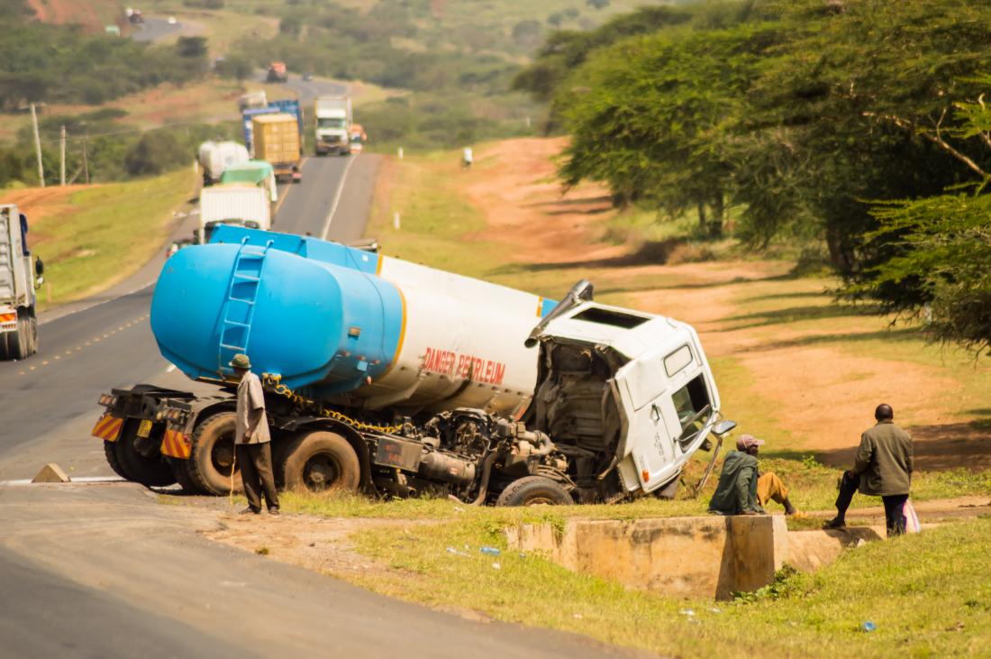 large truck crash on road in Kenya