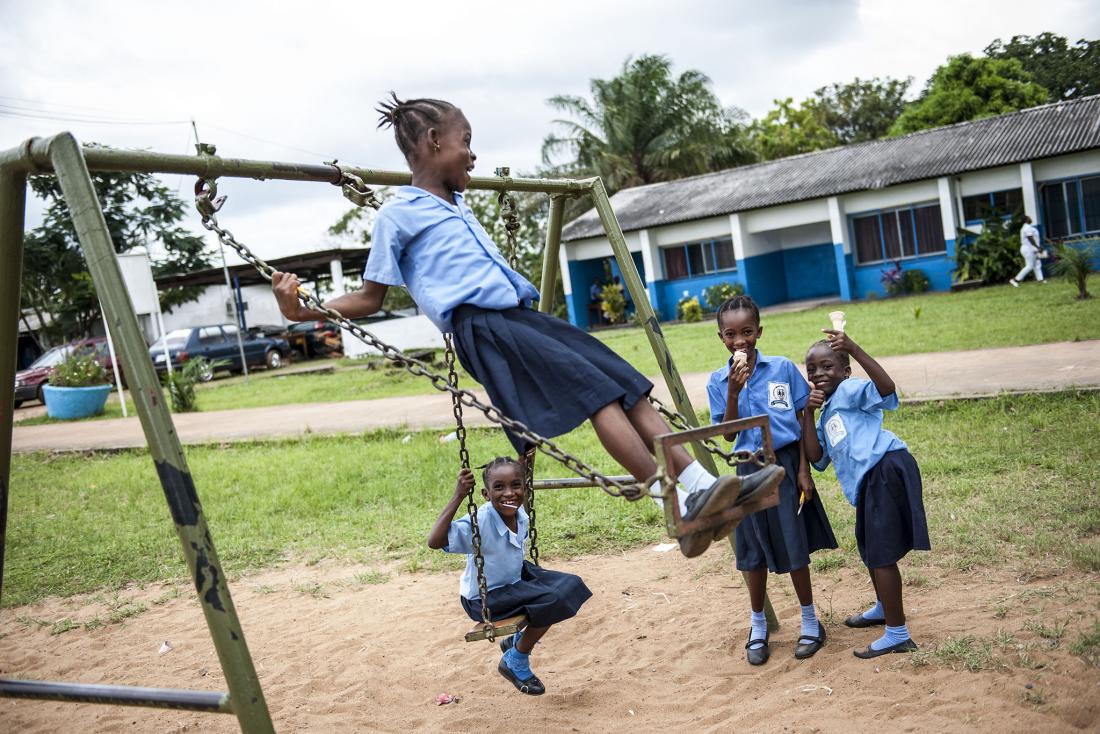 Liberian students on a playground