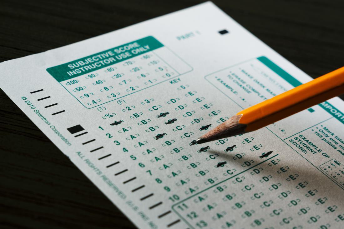 A partially filled out sheet for multiple-choice responses on a school test in the United States