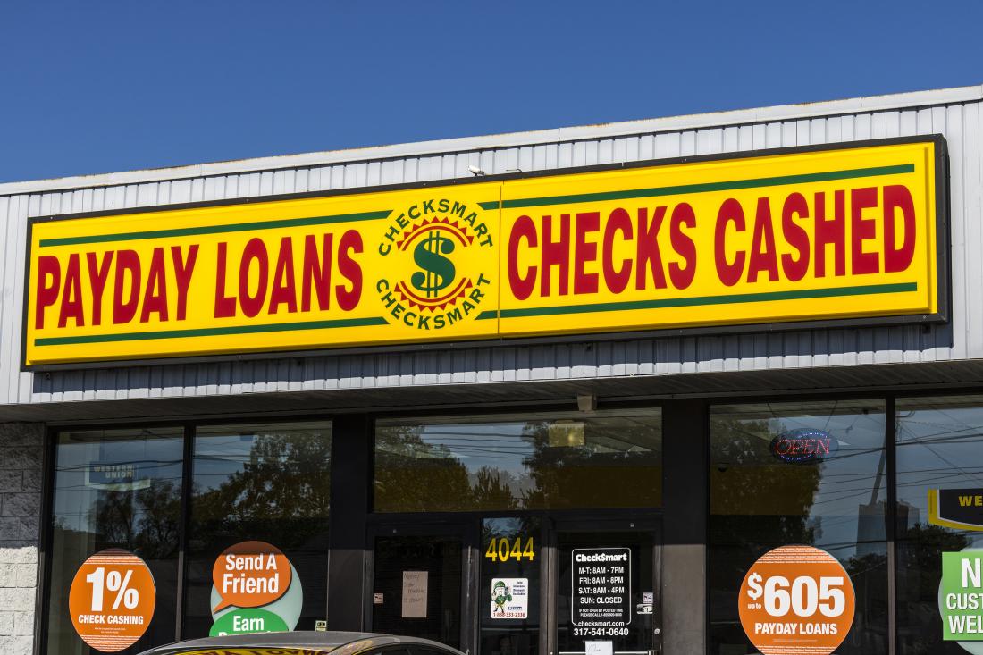 Outdoor view of payday store with yellow and red sign in the United States.