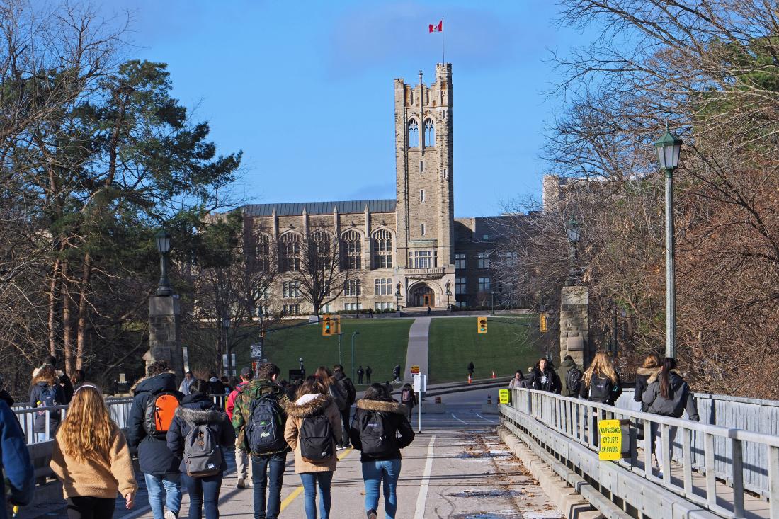 Students walking in a college campus in Canada