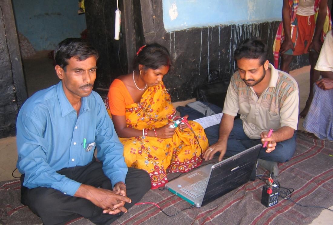Woman on computer in Rajasthan, India