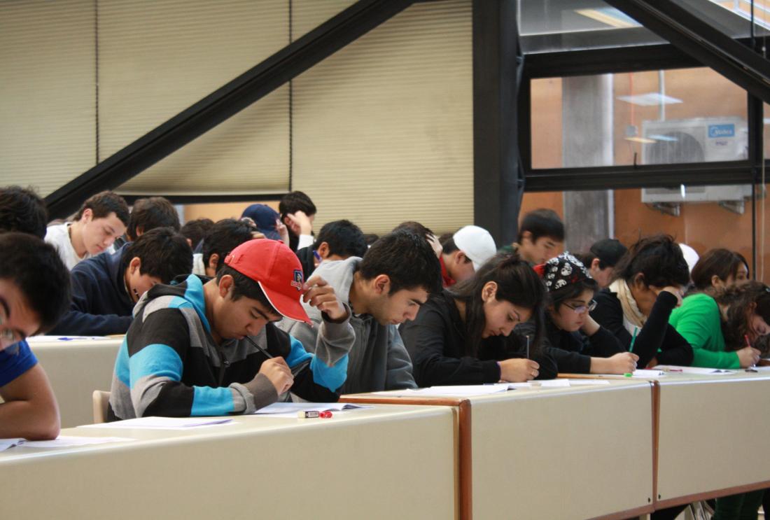 Students take a college entry test in Santiago, Chile.