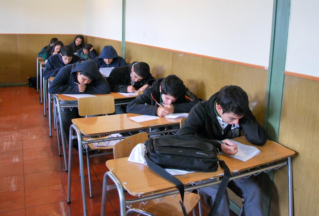 High school students studying in a classroom in Chile