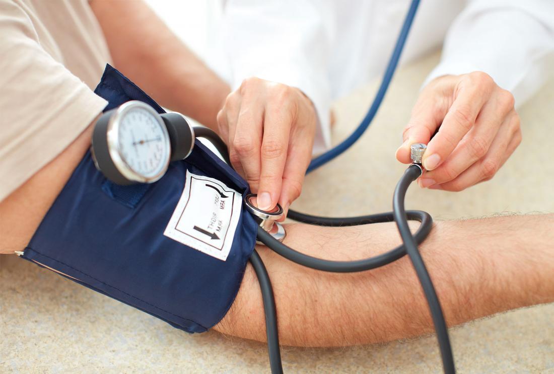 Doctor measures patient's blood pressure