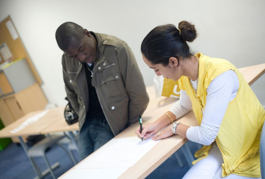 A job counseling session in Paris, France.