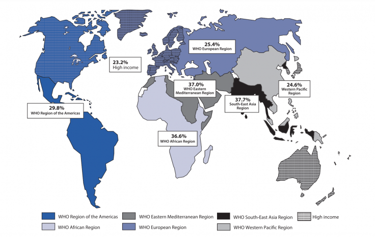 World Health Organization: Global map showing regional prevalence rates of intimate partner violence by WHO region (2010)