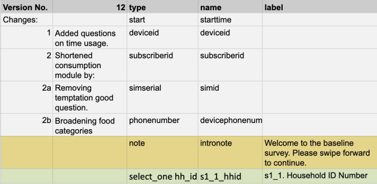 This image shows how version control can be done in SurveyCTO.