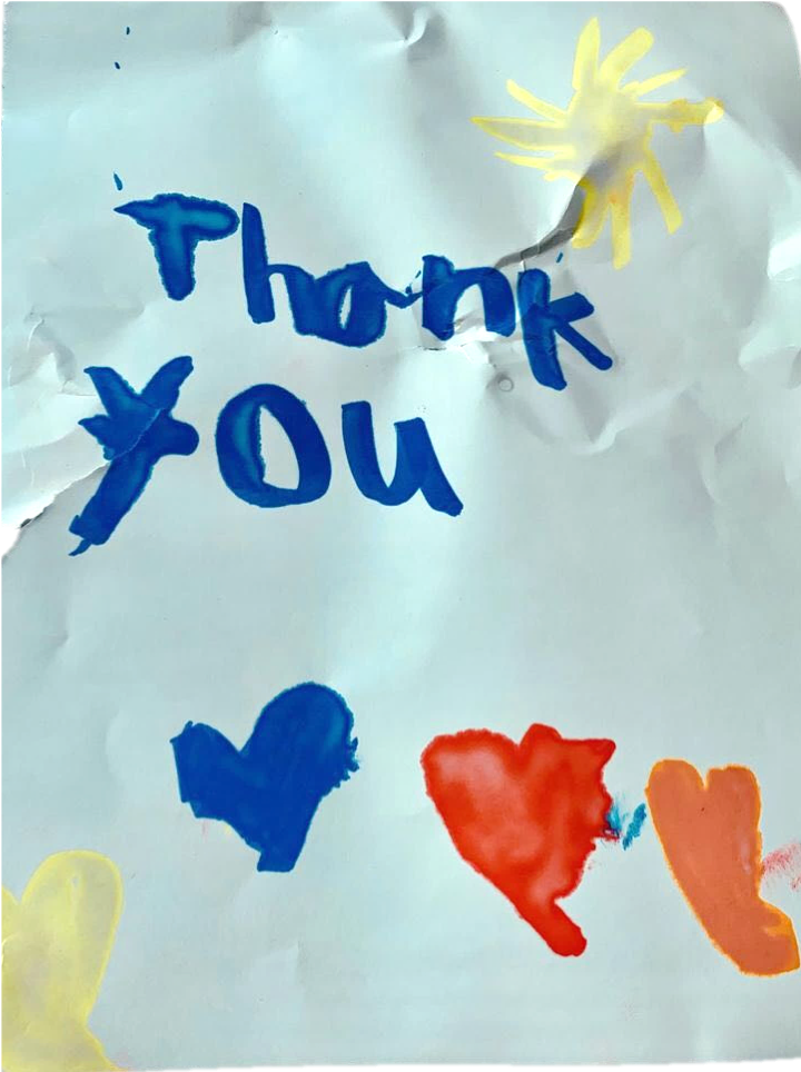 A painted note saying "thank you"