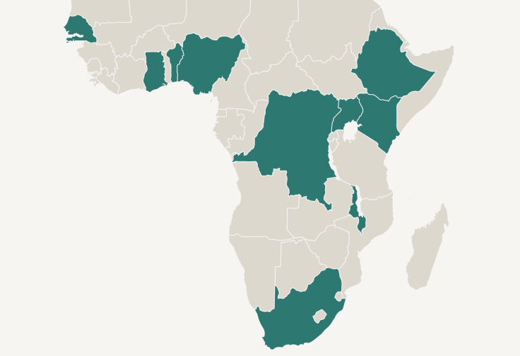A map of African countries where J-PAL funded evaluations have occurred.