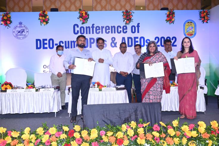 Shobhini Mukerji, Sohini Bhattacharya, and Bhishnupada Sethi at the MoU signing for the launch of a gender equity curriculum across public schools in Odisha