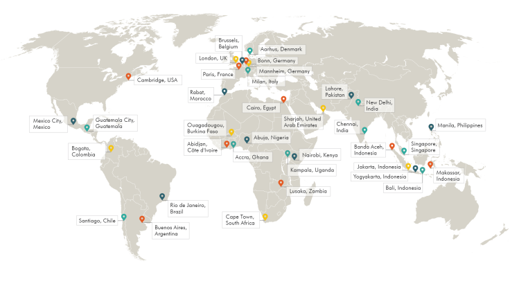 Map of cities around the world where J-PAL’s open-application Evaluating Social Programs course has been delivered over the last 18 years