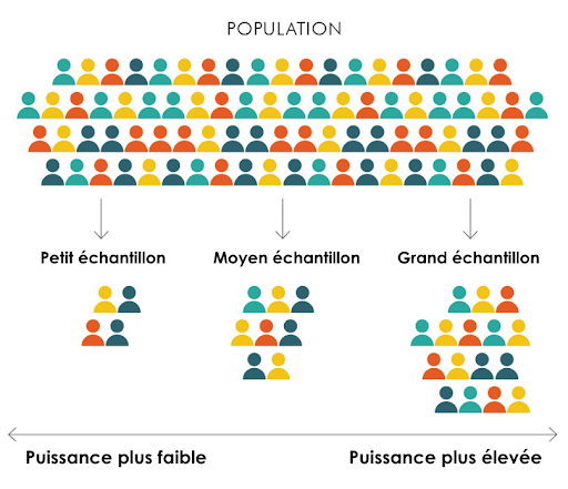 visualisation illustrant le fait que des échantillons de plus grande taille sont plus représentatifs de la population étudiée