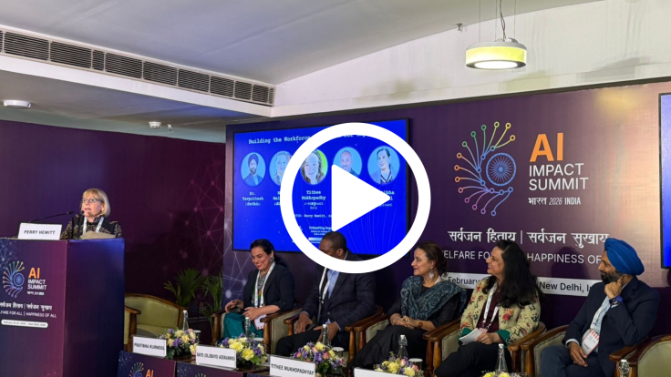 Tithee speaking at the India AI summit