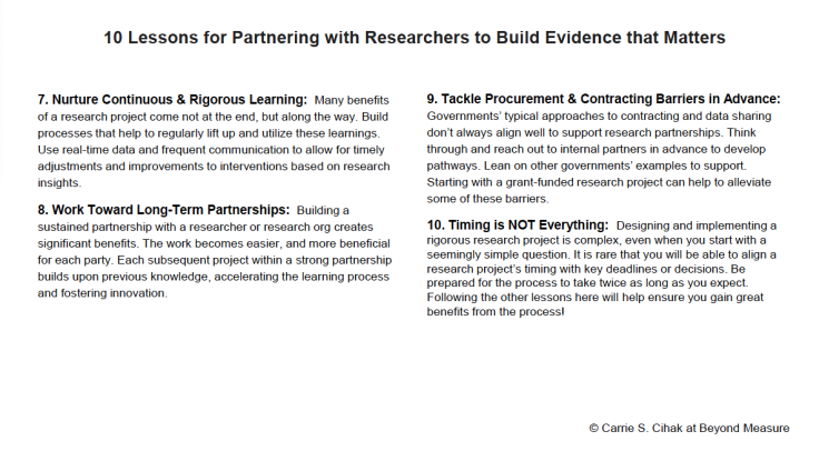 10 Lessons for Partnering with Researchers to Build Evidence that Matters: Lessons 7 to 10