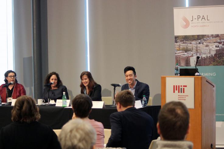 Image: Panelists discuss how they have partnered with state and local governments to test questions related to school choice, parental engagement, and summer jobs programs.