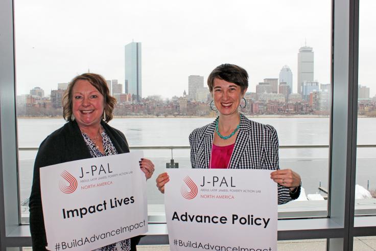 Image: Terri Smith of the Metropolitan Council Housing and Redevelopment Authority and Alyssa Erickson of the Minneapolis Public Housing Authority highlight the convening’s theme to “Build Evidence, Advance Policy, and Impact Lives.”