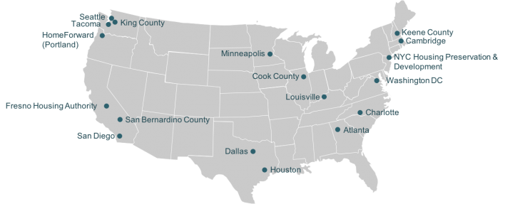 Map of the United States with markers for each of the participating Public Housing Authorities