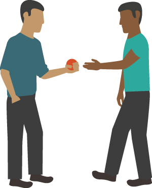 Illustration of person handing a ball to another person