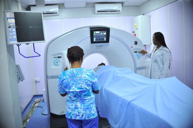 Photo of a patient undergoing a scan