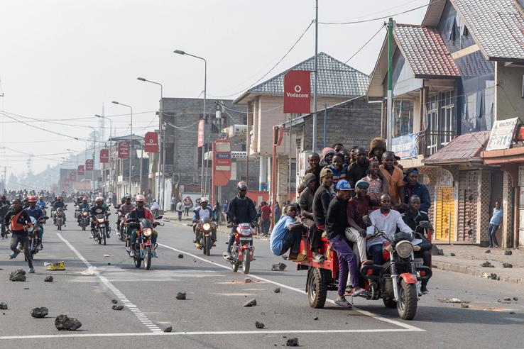 A group of protestors on motorcycles