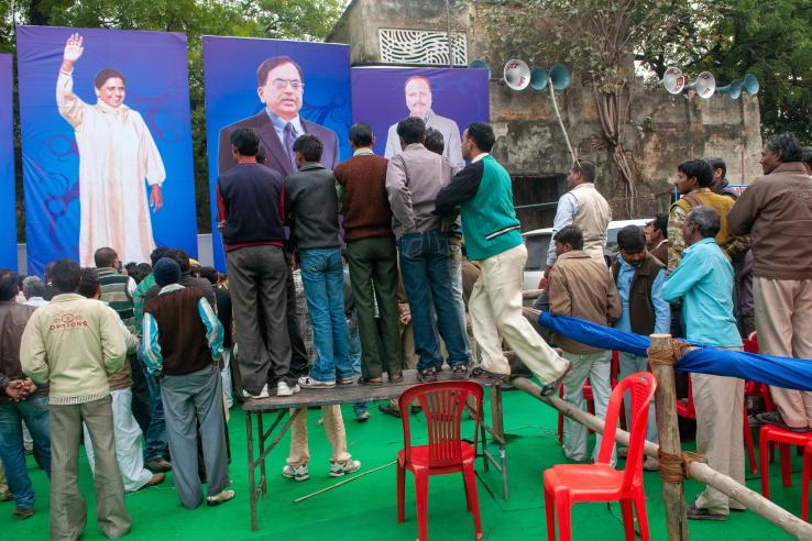People attendig voting campaign rally 