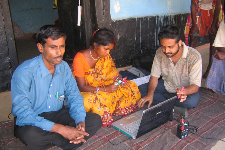 Woman on computer in Rajasthan, India