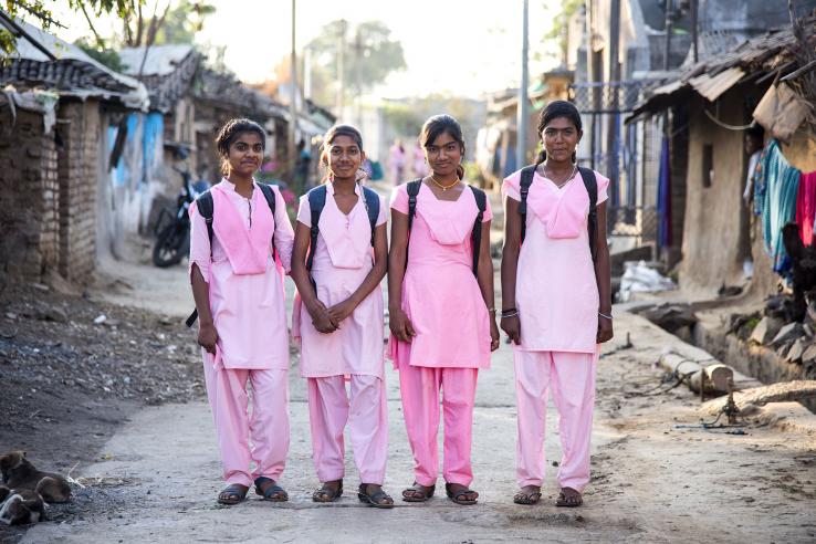 Girls in school uniforms in India