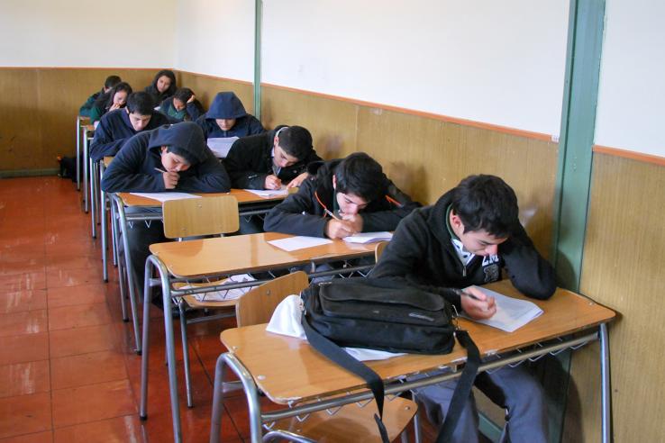 High school students studying in a classroom in Chile