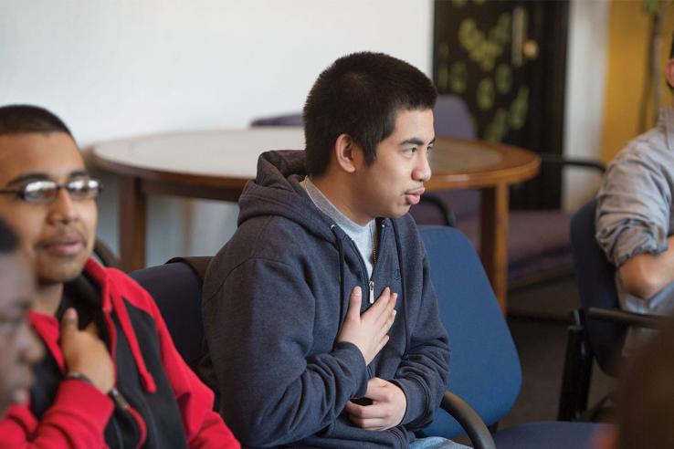 Young men participate in an activity for the Becoming a Man program in Chicago. Photo: Rob Kozloff | University of Chicago