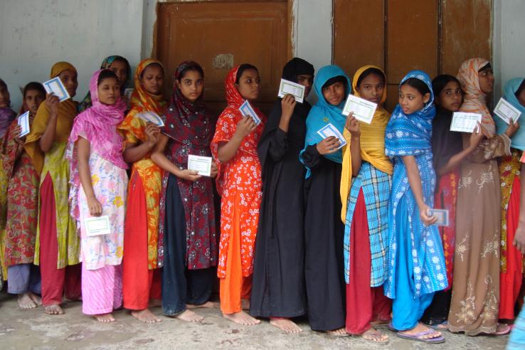 Indian girls waiting in line