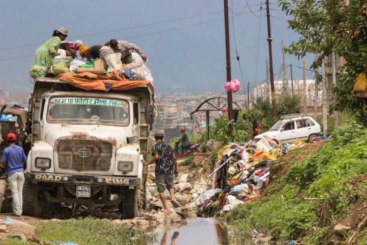 garbage truck in Kathmandu, Nepal