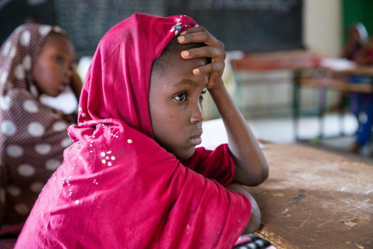 A young student in class