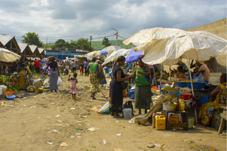 Women shopping at an outdoor food market in Matadi, Democratic Republic of the Congo