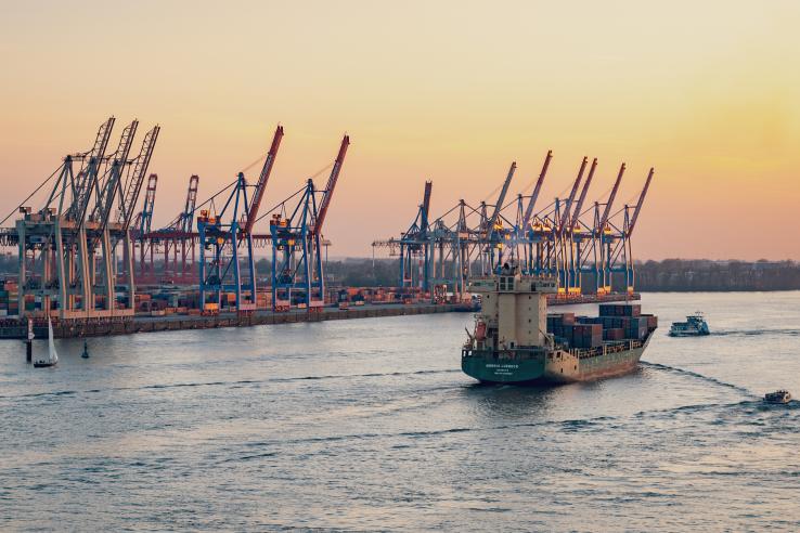 Cargo ship coming into the port.