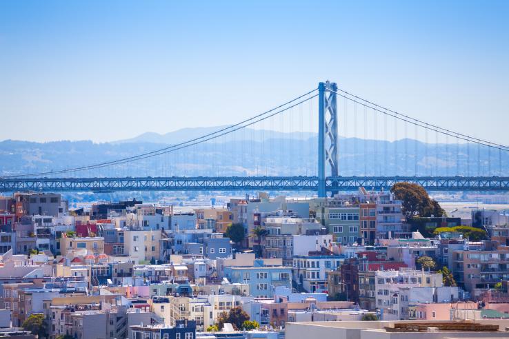 Oakland Bay Bridge View Over the Residential Area