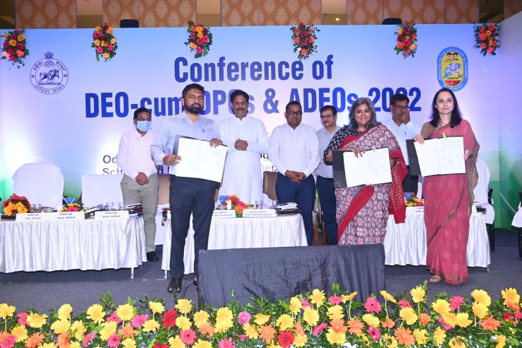 Shobhini Mukerji, Sohini Bhattacharya, and Anupam Saha at the MoU signing for the launch of a gender equity curriculum across public schools in Odisha