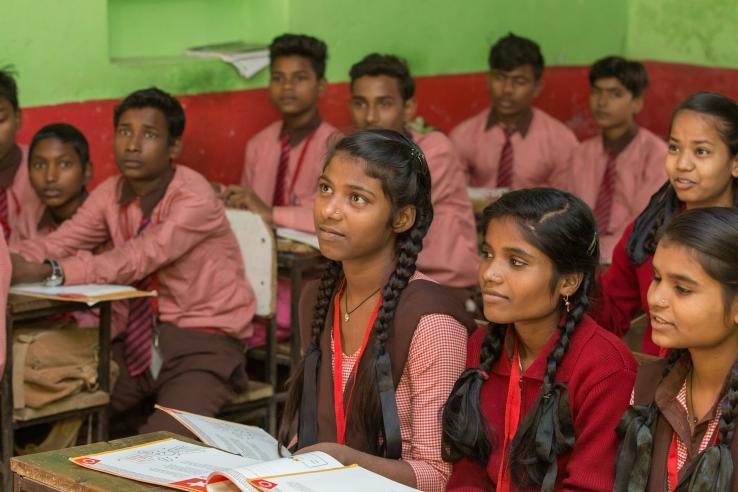 Girls in an Indian classroom learning